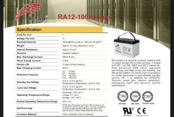 New Ritar 100AH 12V AGM Battery (Weekly Deal!) - Image 2