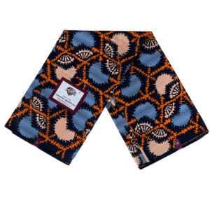 Ankara African wax print gloss finish (orange/blue hexagon pattern)